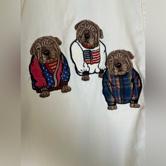Vintage Gingham Shirt Medium Embroidered Dogs Cotton Androgynous Bulldogs White - Picture 4 of 13